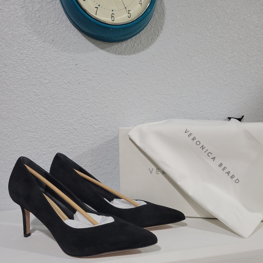 Veronica Beard Lisa Pump Heels Size 9.5 Black Leather New With Dustbag